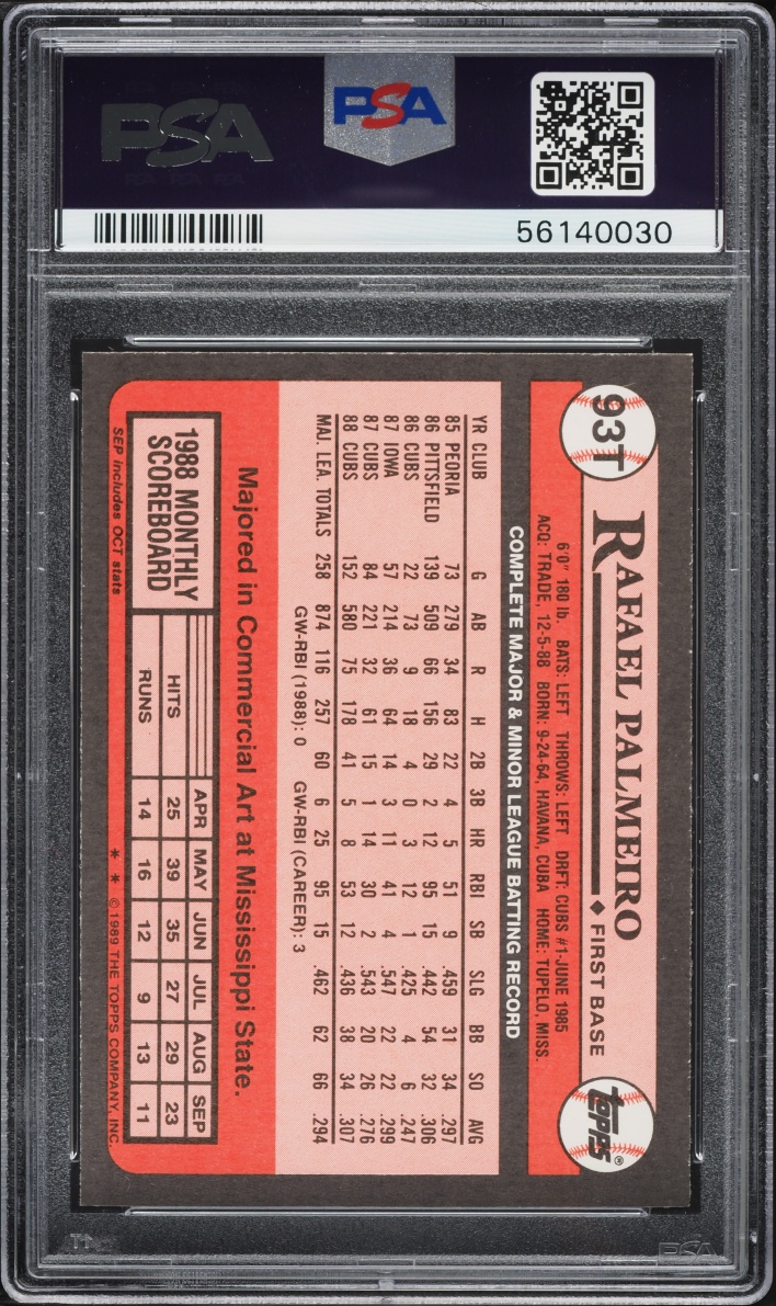 1989 Topps Traded Rafael Palmeiro #93T PSA 10 GEM MINT