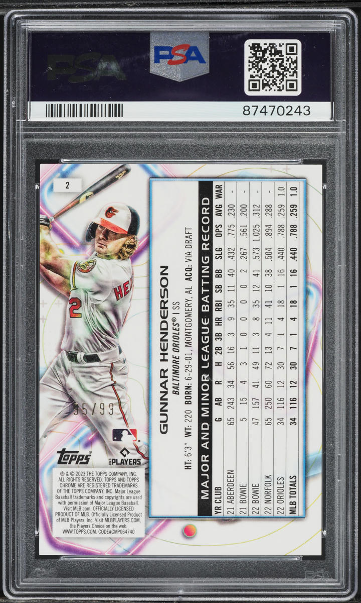 2023 Topps Chrome Cosmic Blue Moon Refractor Gunnar Henderson ROOKIE /99 PSA 10