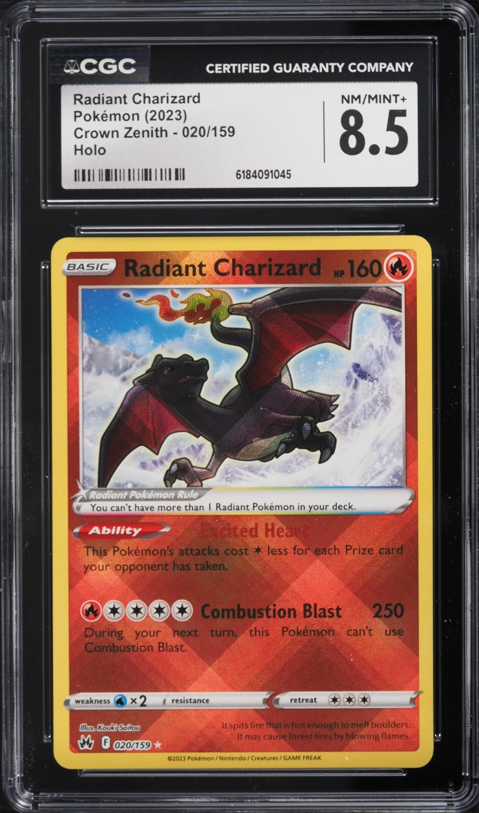 2023 Pokemon Sword & Shield Crown Zenith Holo Radiant Charizard #20 CGC 8.5 NM-MT+