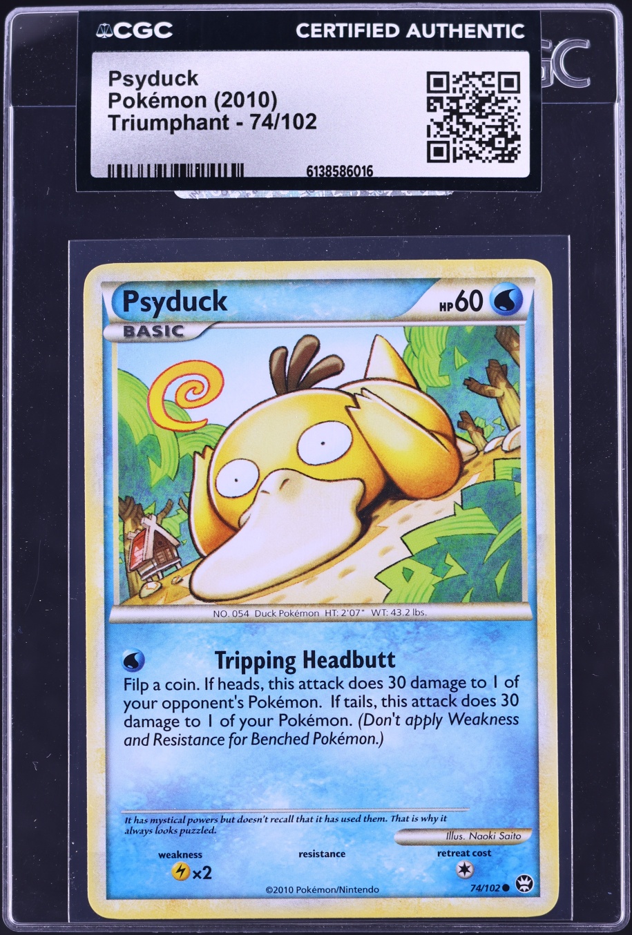 2010 Pokemon HeartGold & SoulSilver Triumphant Psyduck #74 CGC AUTH