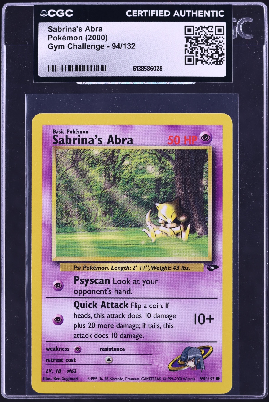 2000 Pokemon Gym Challenge Sabrina's Abra #94 CGC AUTH