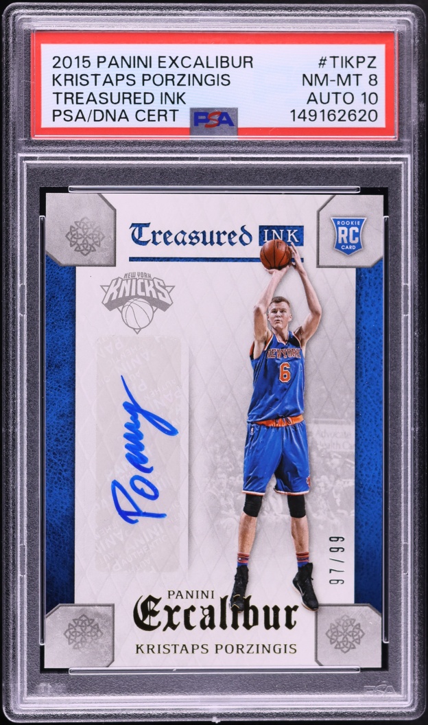 2015 Panini Excalibur Treasured Ink Kristaps Porzingis ROOKIE AUTO DNA 10 /99 #TI-KPZ PSA 8