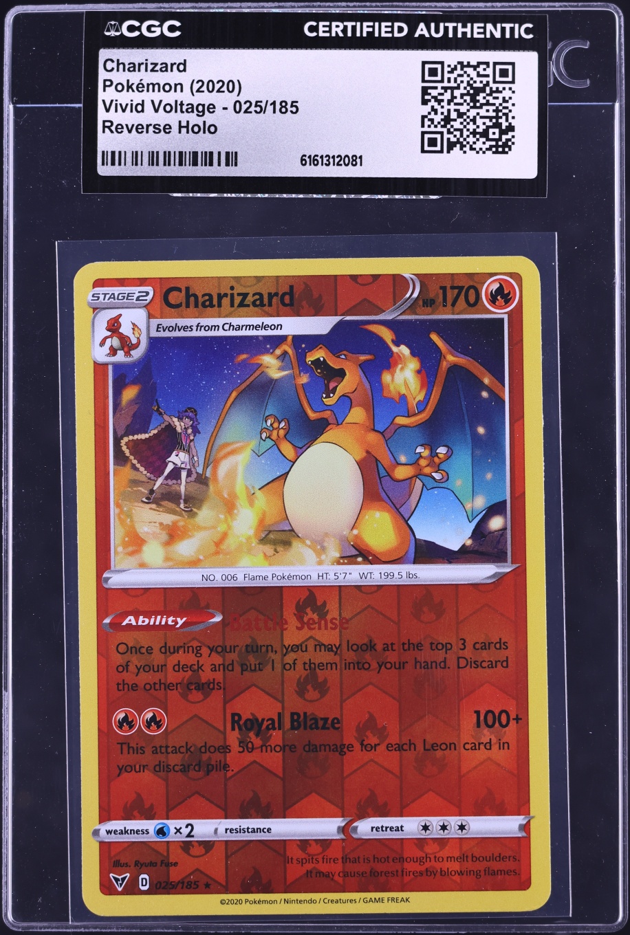 2020 Pokemon Sword & Shield Vivid Voltage Reverse Holo Charizard #25 CGC AUTH