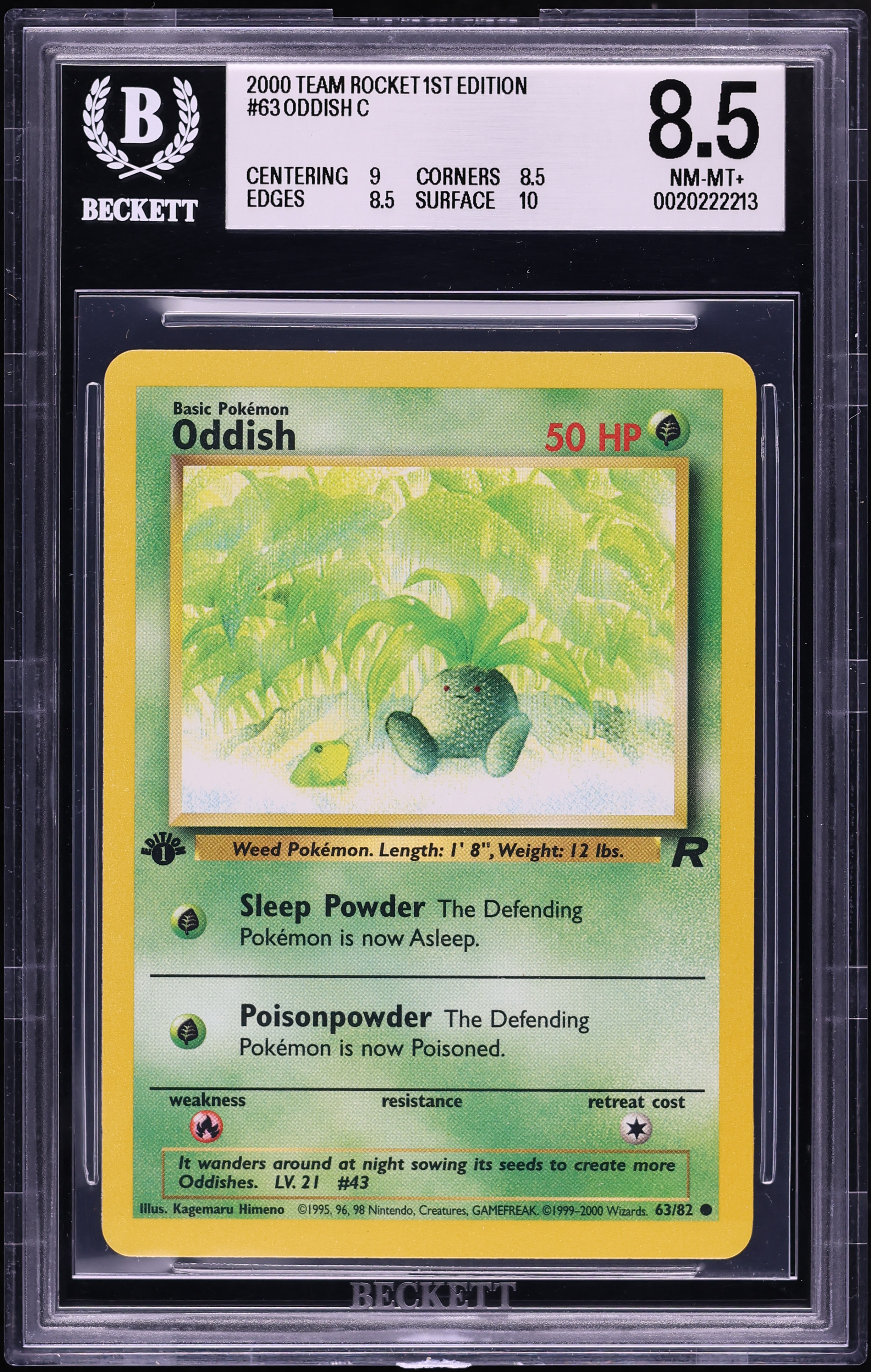 2000 Pokemon Team Rocket 1st Edition Oddish #63 BGS 8.5 NM-MT+