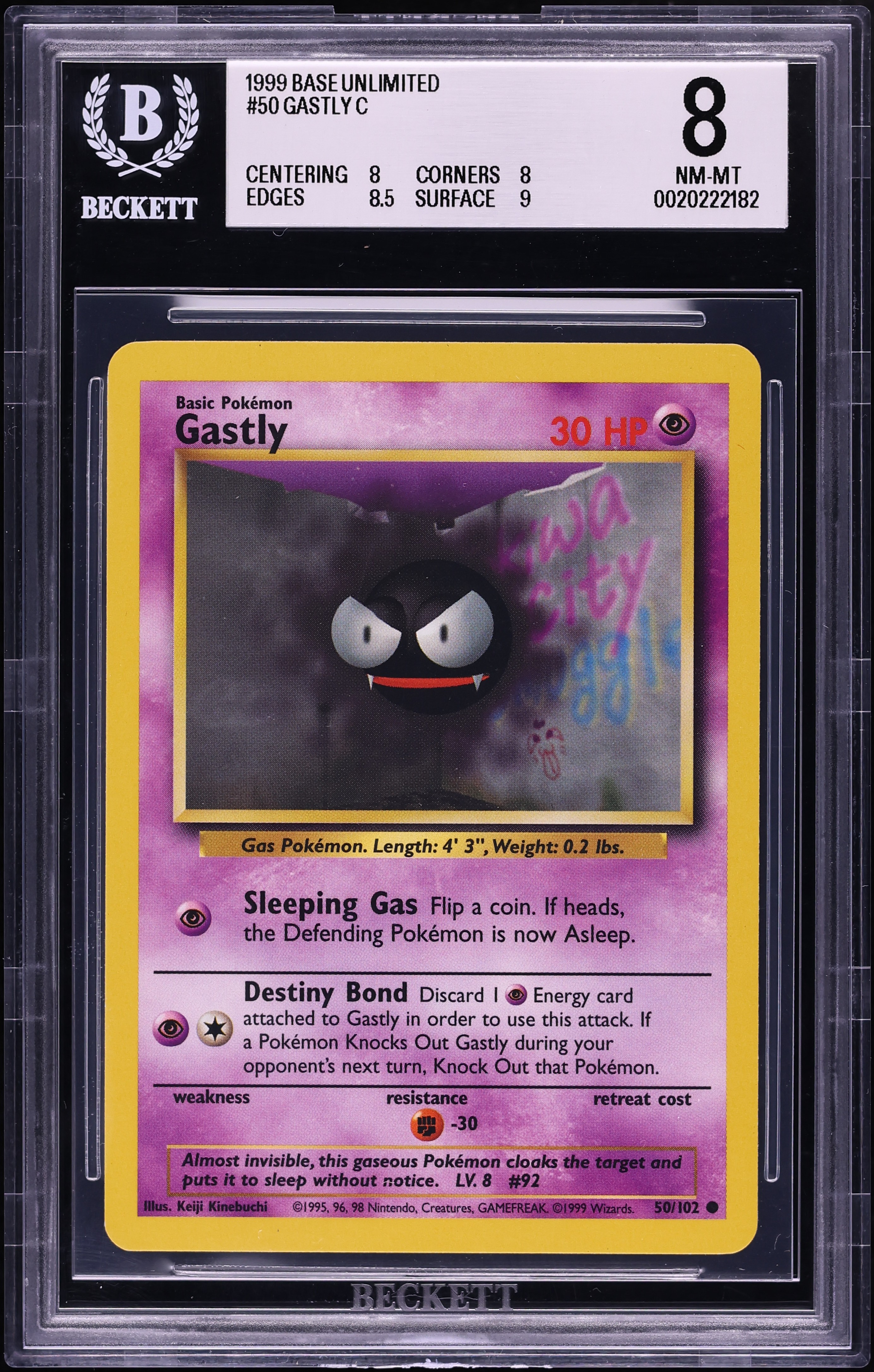 1999 Pokemon Base Set Gastly #50 BGS 8 NM-MT