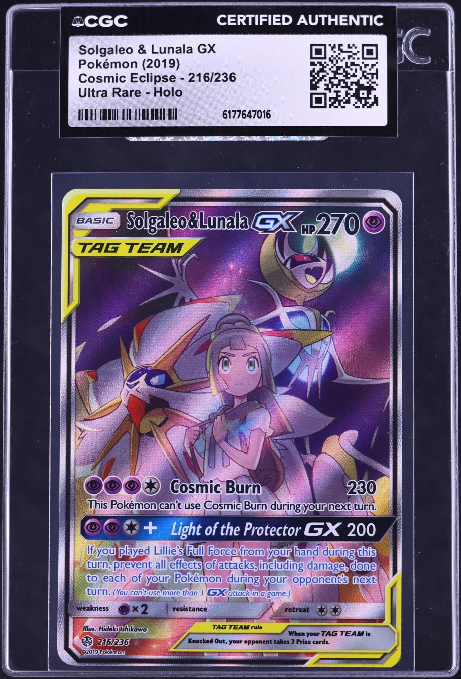 2019 Pokemon Sun & Moon Cosmic Eclipse Full Art Solgaleo & Lunala GX #216 CGC AUTH