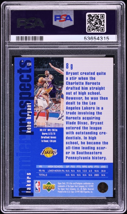 1996 SP Basketball Kobe Bryant ROOKIE #134 PSA 9 MINT