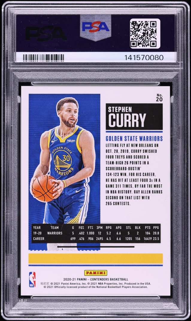 2020 Panini Contenders Cracked Ice Stephen Curry /25 #20 PSA 9 MINT