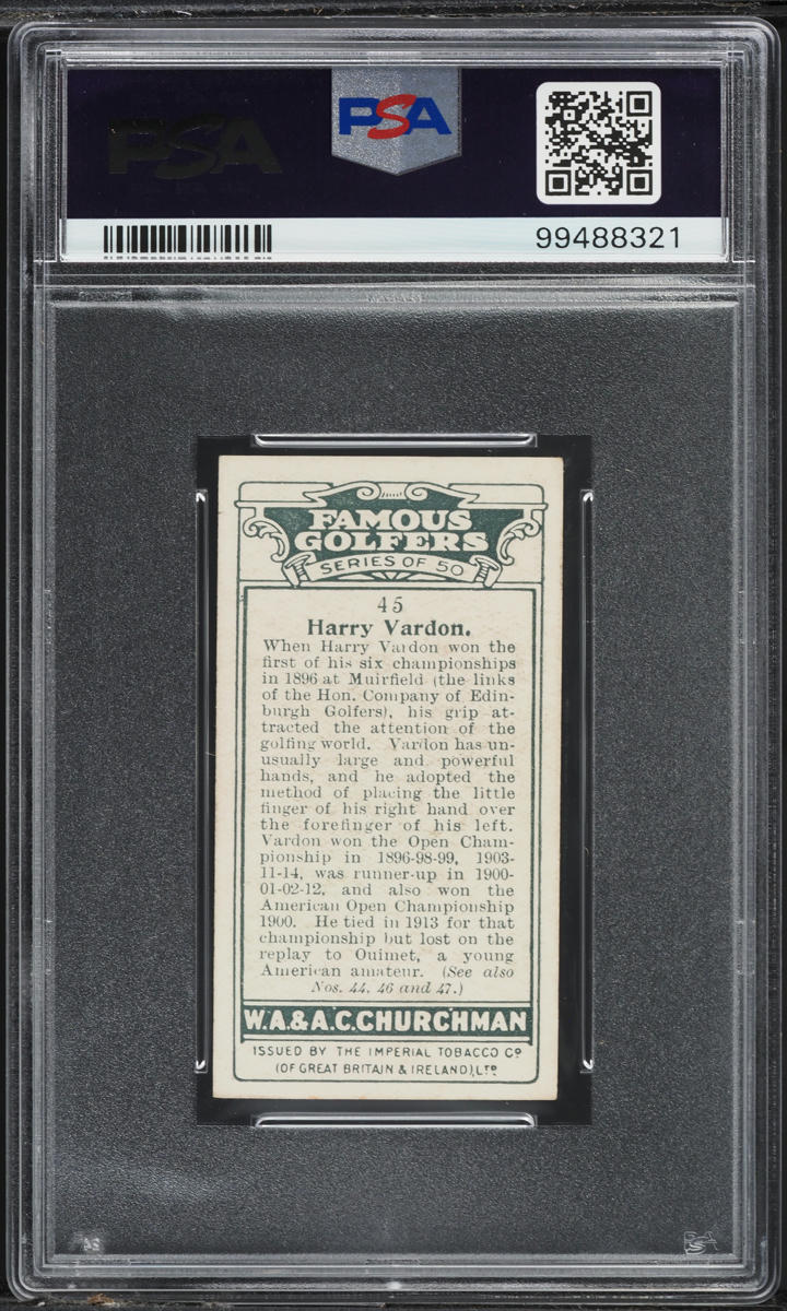 1927 WA & AC Churchman Famous Golfers Small Harry Vardon #45 PSA 5 EX