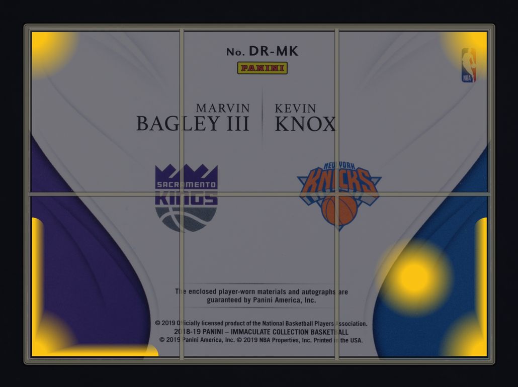 2018 Immaculate Marvin Bagley III Kevin Knox RC LOGOMAN PATCH AUTO 1/1 MBA AUTH