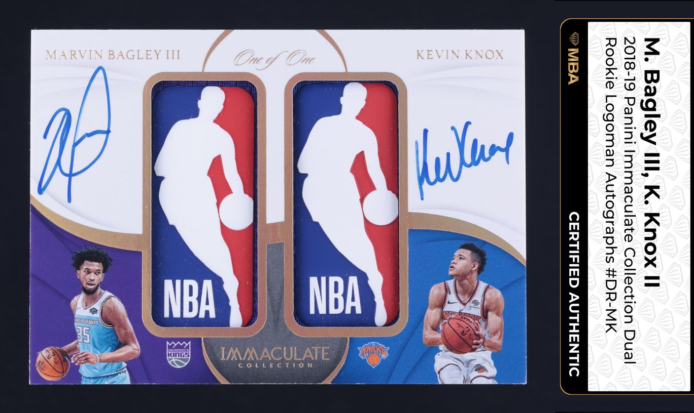2018 Immaculate Marvin Bagley III Kevin Knox RC LOGOMAN PATCH AUTO 1/1 MBA AUTH