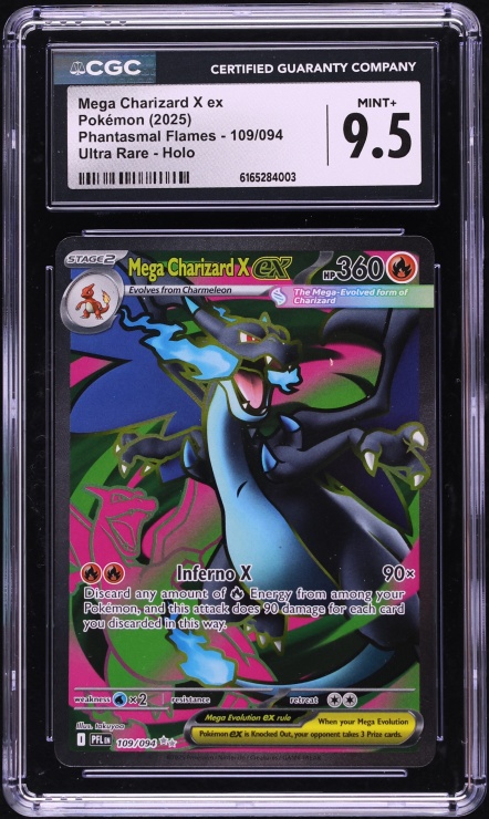 2025 Pokemon Mega Evolution Phantasmal Flames Full Art Mega Charizard X Ex #109 CGC 9.5 MINT+