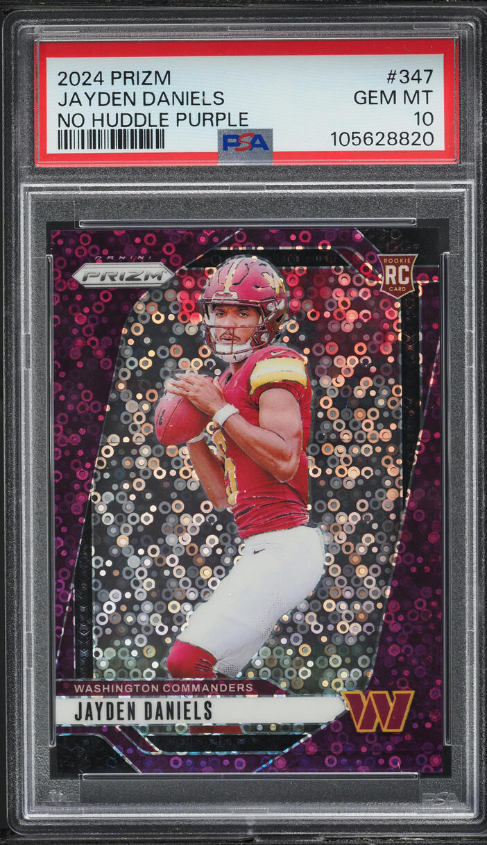 2024 Panini Prizm No Huddle Purple Jayden Daniels ROOKIE /49 #347 PSA 10 GEM