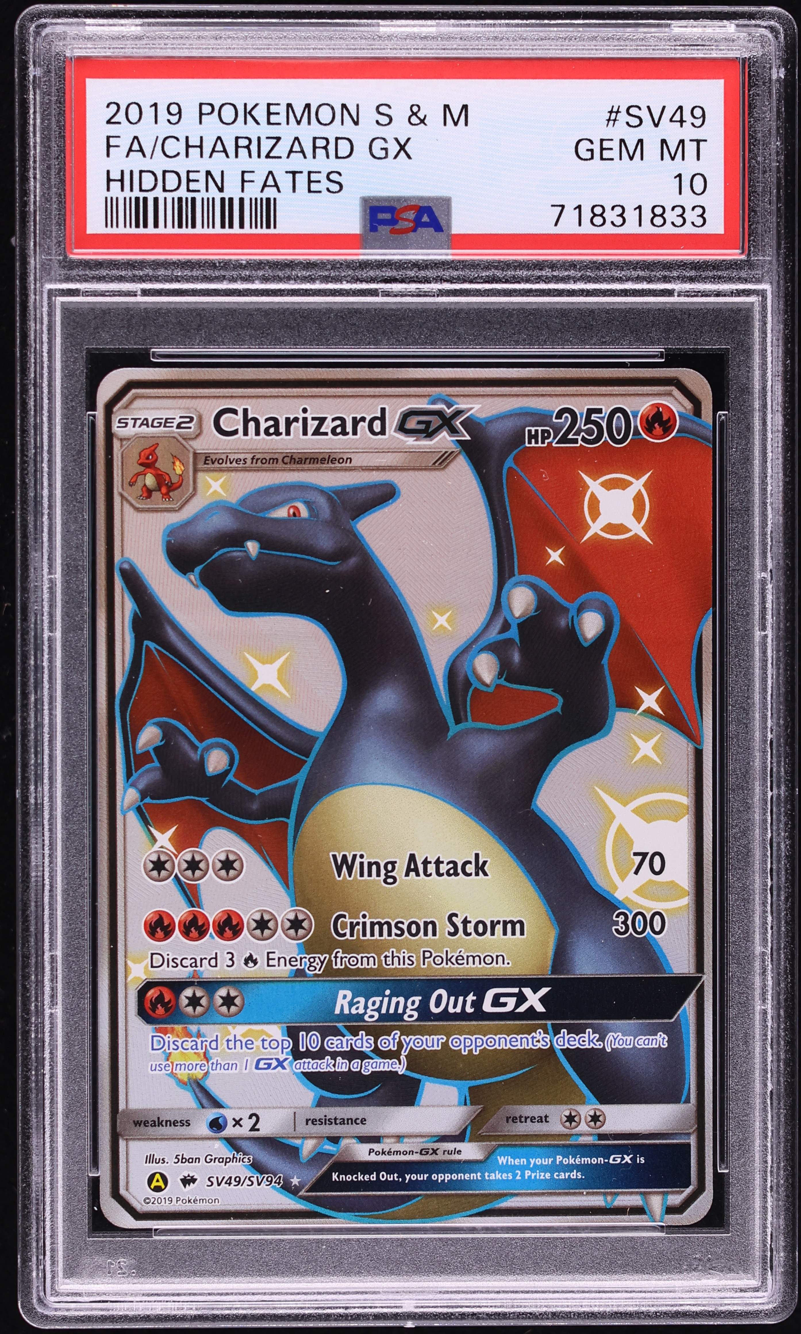 2019 Pokemon Sun & Moon Hidden Fates Shiny Vault Full Art Charizard GX #SV49 PSA 10 GEM MINT