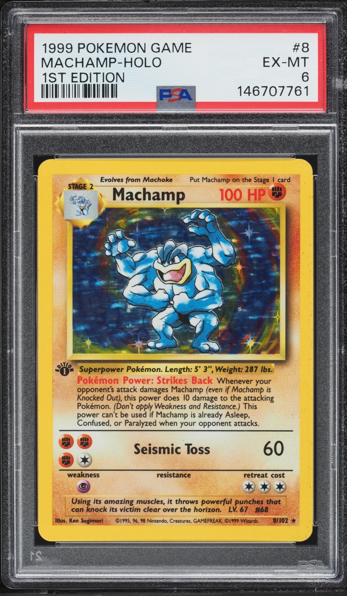 1999 Pokemon Base Set 1st Edition Holo Machamp #8 PSA 6 EXMT