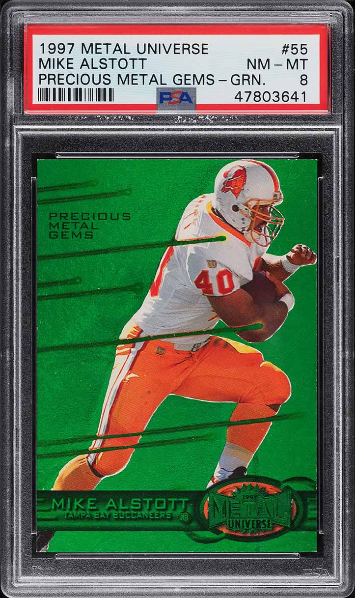 1997 Metal Universe Precious Metal Gems PMG Green Mike Alstott /15 #55 PSA 8