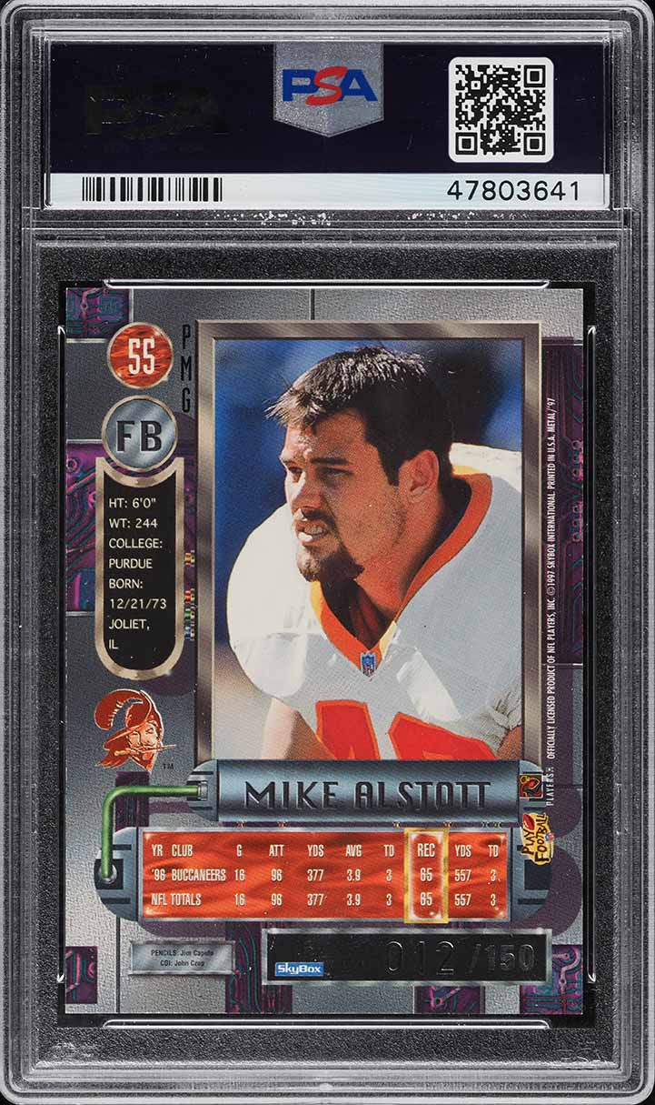 1997 Metal Universe Precious Metal Gems PMG Green Mike Alstott /15 #55 PSA 8
