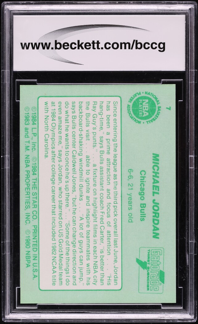 1985 Star Gatorade Slam Dunk Michael Jordan ROOKIE #7 BCCG 10