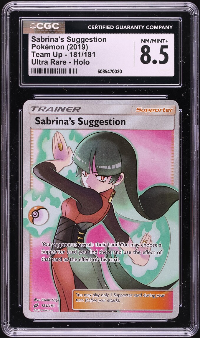2019 Pokemon Sun & Moon Team Up Full Art Sabrina's Suggestion #181 CGC 8.5 NM-MT+