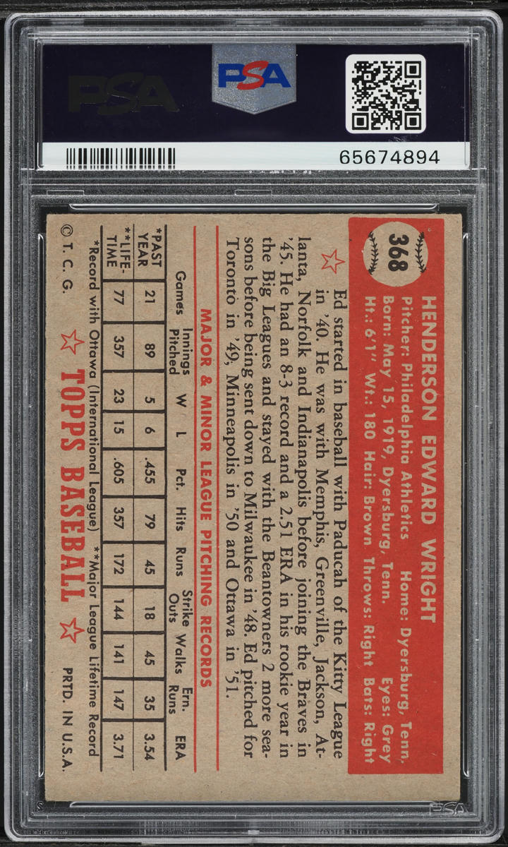 1952 Topps Ed Wright #368 PSA 4 VGEX