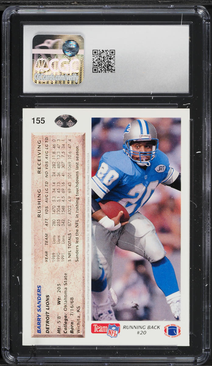 1992 Upper Deck Football Barry Sanders #155 CGC 10 GEM MINT