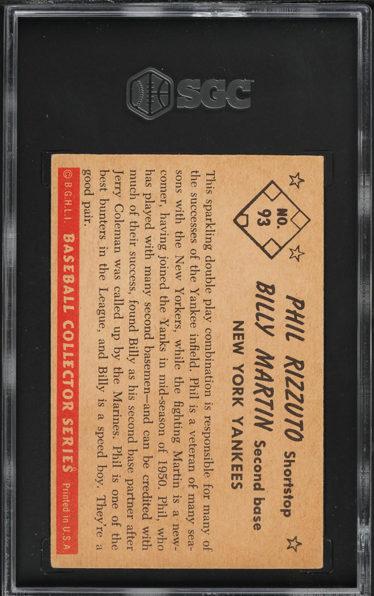 1953 Bowman Color Phil Rizzuto & Billy Martin #93 SGC 4 VGEX