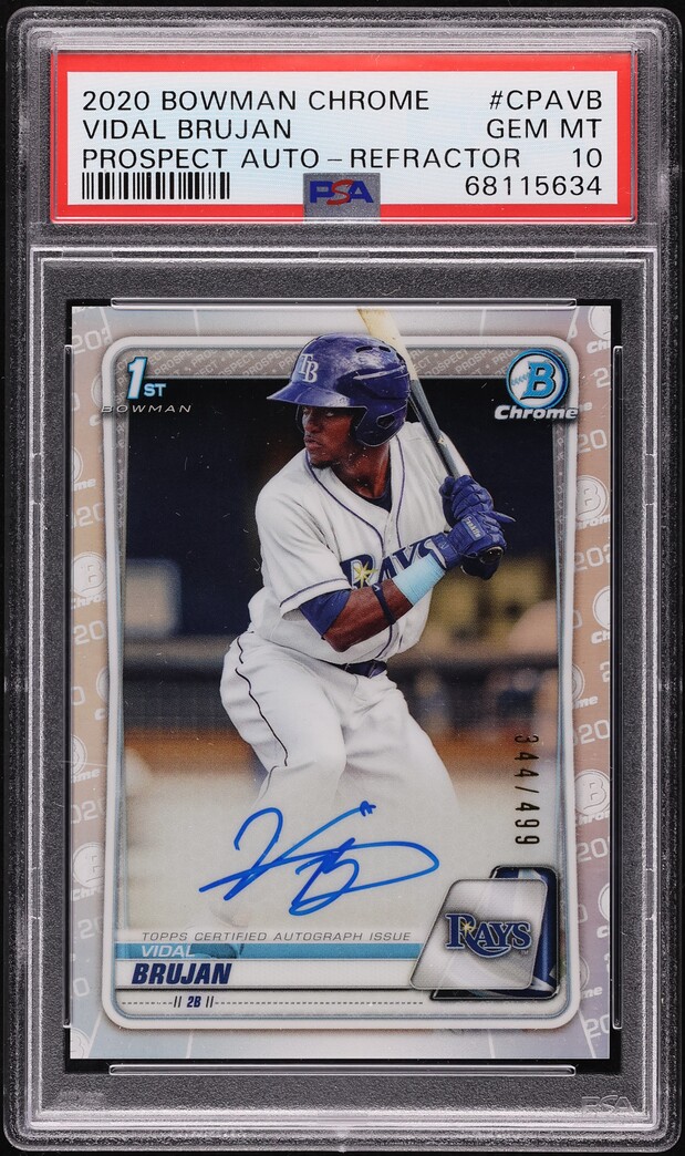 2020 Bowman Chrome Refractor Vidal Brujan PROSPECT AUTO /499 #CPA-VB PSA 10 GEM
