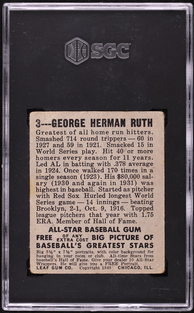 1948 Leaf Babe Ruth #3 SGC 1.5 FR