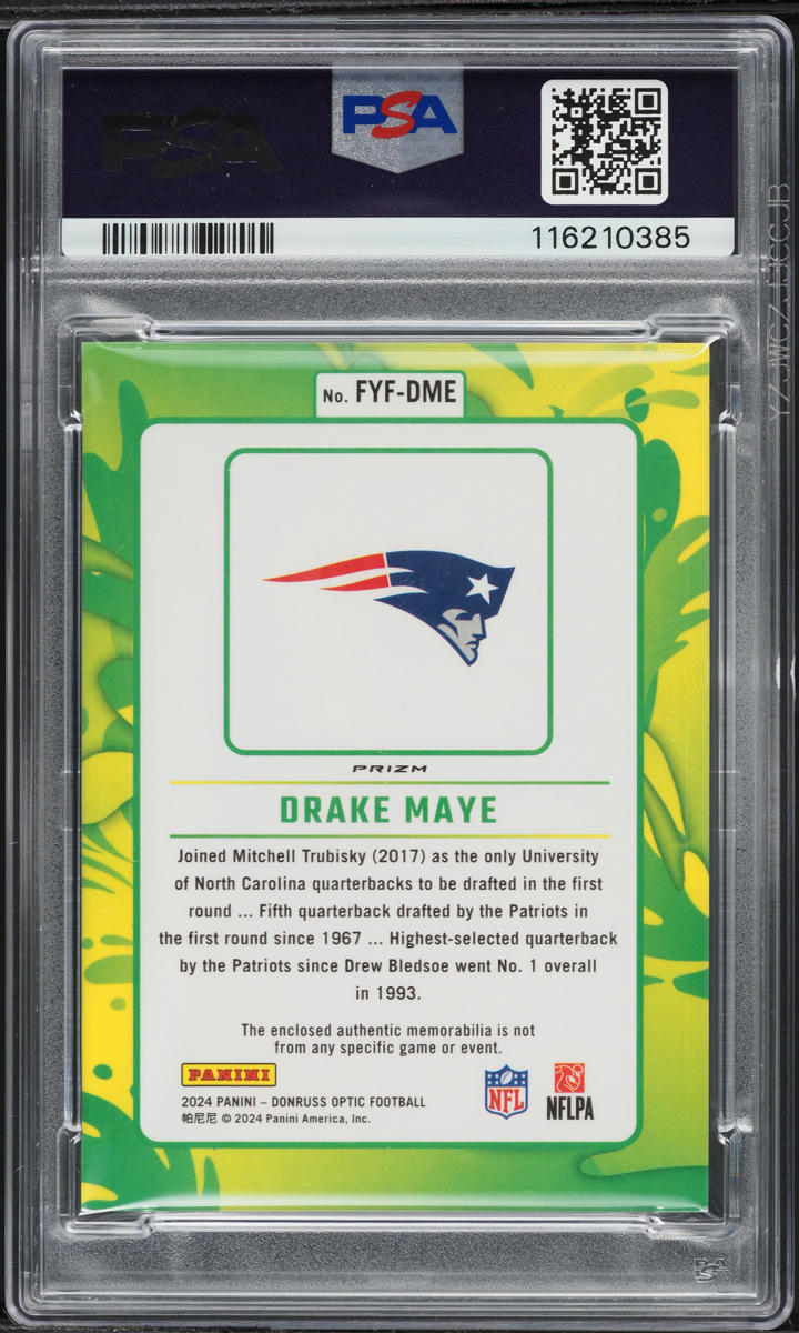 2024 Donruss Optic First Year Fresh Drake Maye ROOKIE PATCH #FYF-DME PSA 9 MINT