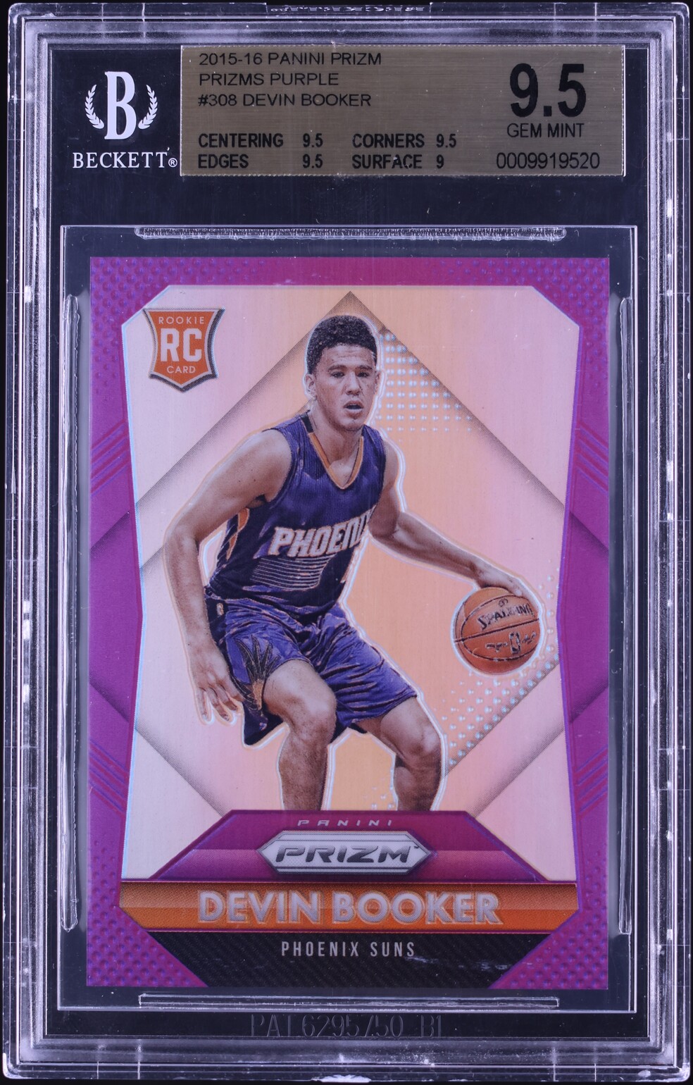 2015 Panini Prizm Purple Devin Booker ROOKIE /99 #308 BGS 9.5 GEM MINT