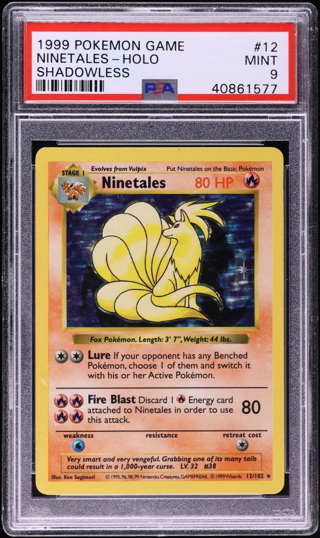1999 Pokemon Base Set Shadowless Holo Ninetales #12 PSA 9 MINT