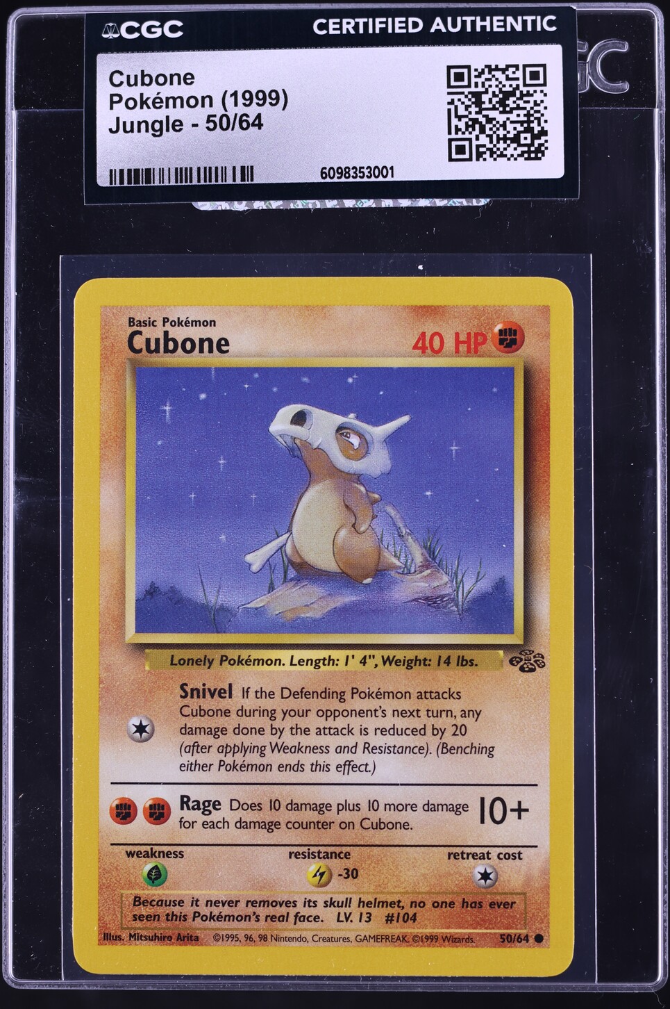 1999 Pokemon Jungle Cubone #50 CGC AUTH
