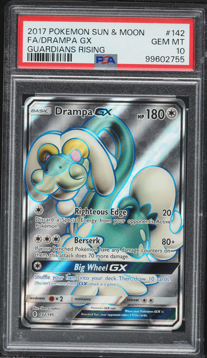 2017 Pokemon Sun & Moon Guardians Rising Full Art Drampa GX #142 PSA 10 GEM MINT