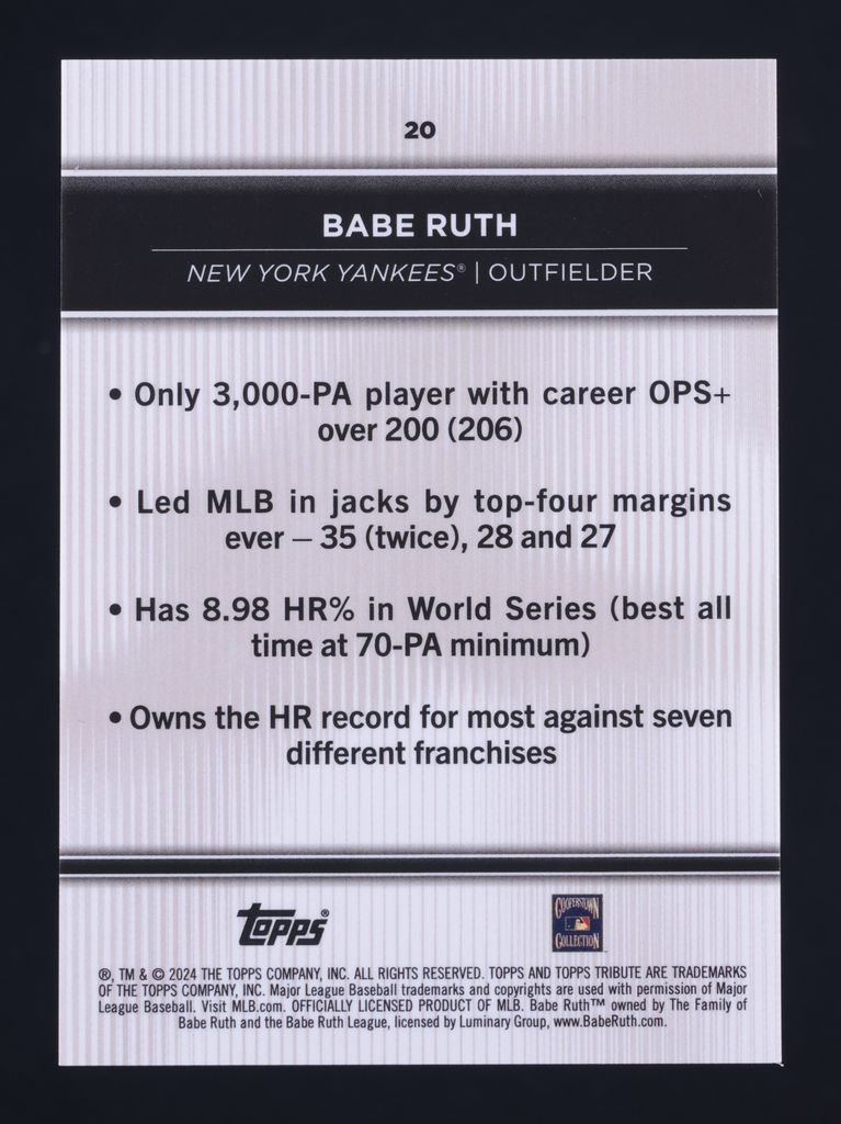 2024 Topps Tribute Babe Ruth #20 MBA AUTH