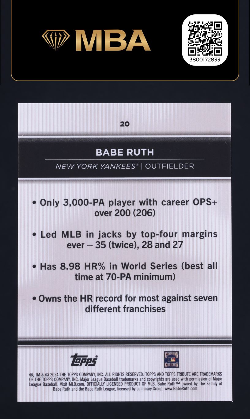2024 Topps Tribute Babe Ruth #20 MBA AUTH