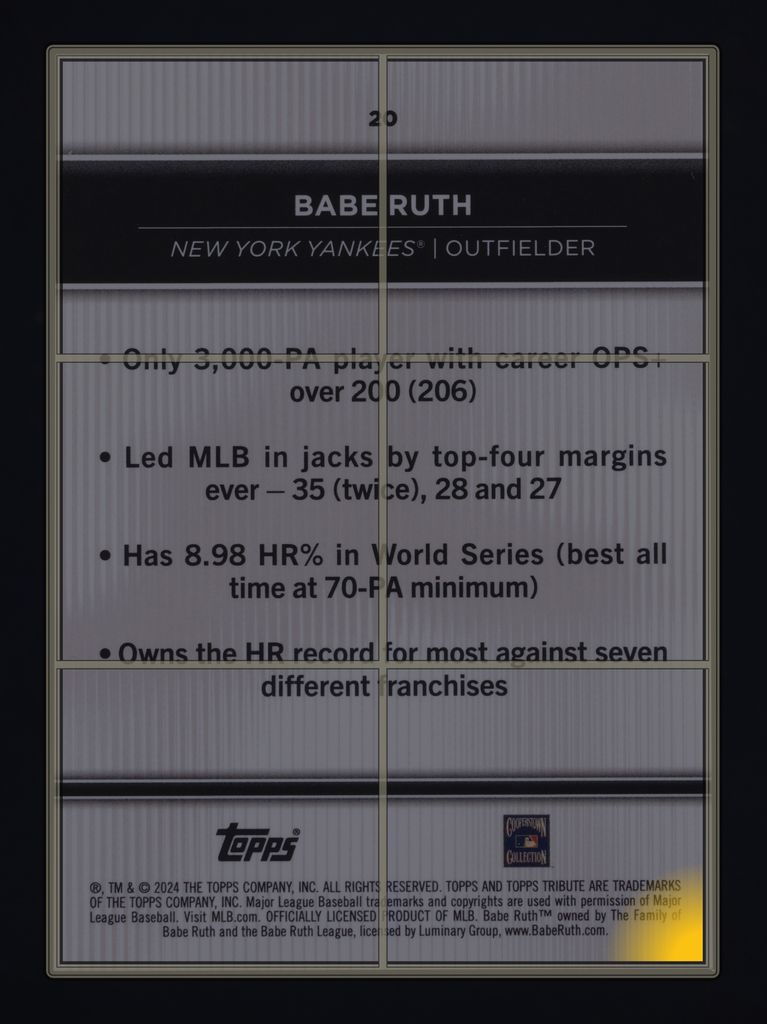 2024 Topps Tribute Babe Ruth #20 MBA AUTH
