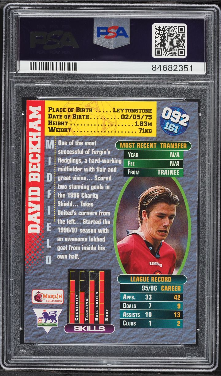 1996 Merlin's Premier Gold David Beckham ROOKIE #92 PSA 9 MINT