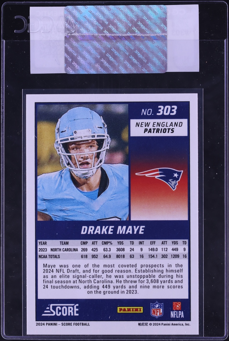 2024 Score Football Drake Maye ROOKIE #303 CGC AUTH