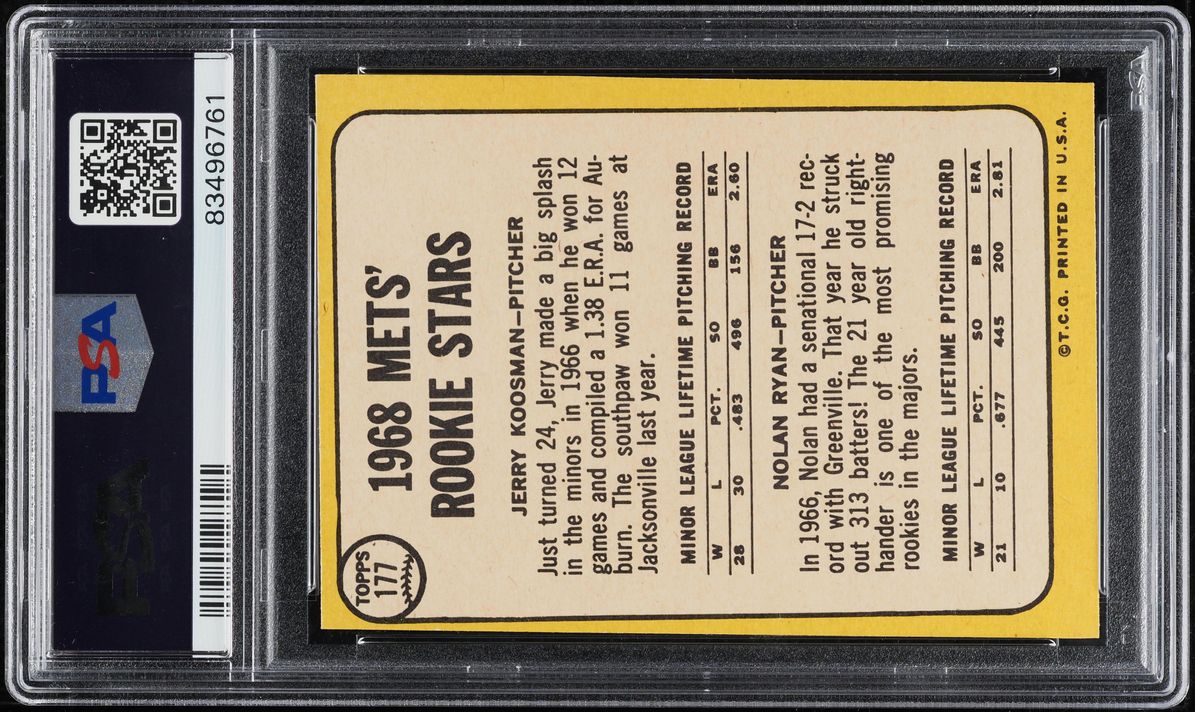 1968 Topps Nolan Ryan ROOKIE #177 PSA 6 EXMT