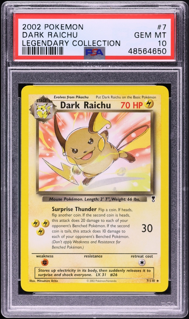 2002 Pokemon Legendary Collection Dark Raichu #7 PSA 10 GEM MINT