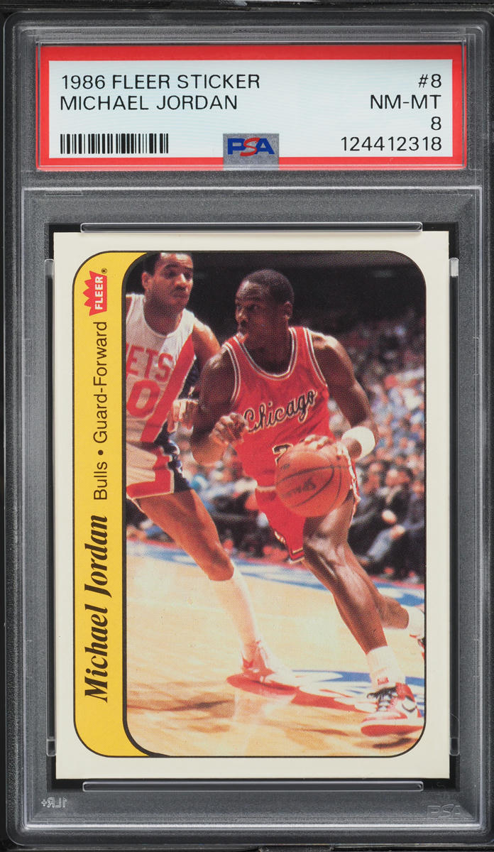 1986 Fleer Sticker Michael Jordan ROOKIE #8 PSA 8 NM-MT - Main Image