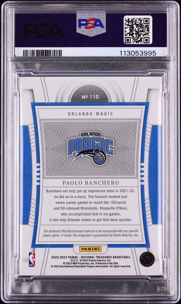 2022 National Treasures Gold FOTL Paolo Banchero RC PATCH AUTO /24 #110 PSA 9