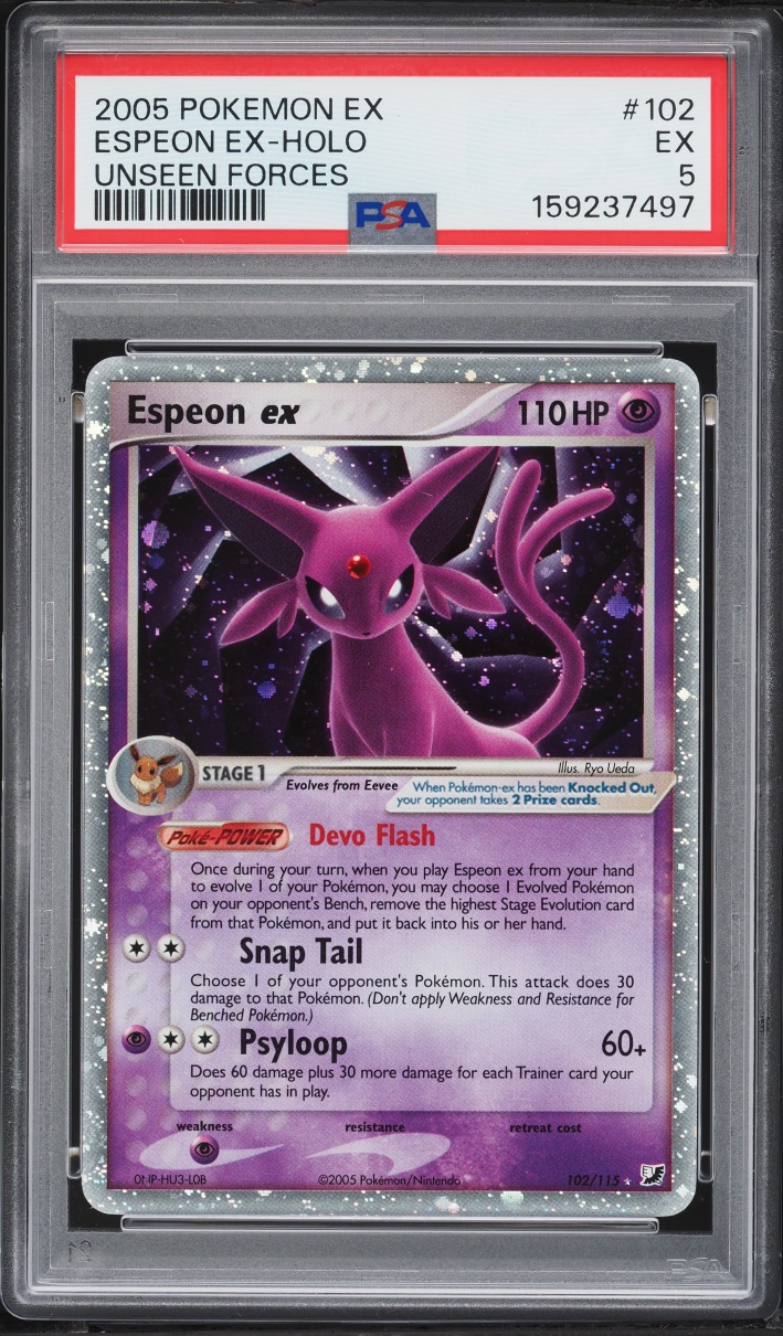 2005 Pokemon EX Unseen Forces Holo Espeon EX #102 PSA 5 EX