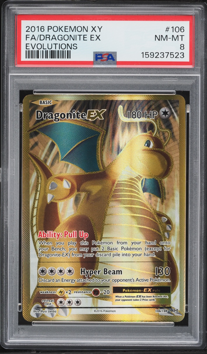 2016 Pokemon XY Evolutions Gold Rare Dragonite EX #106 PSA 8 NM-MT