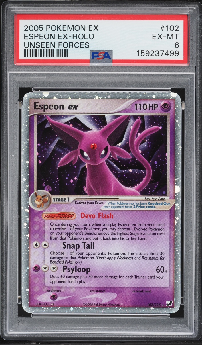 2005 Pokemon EX Unseen Forces Holo Espeon EX #102 PSA 6 EXMT