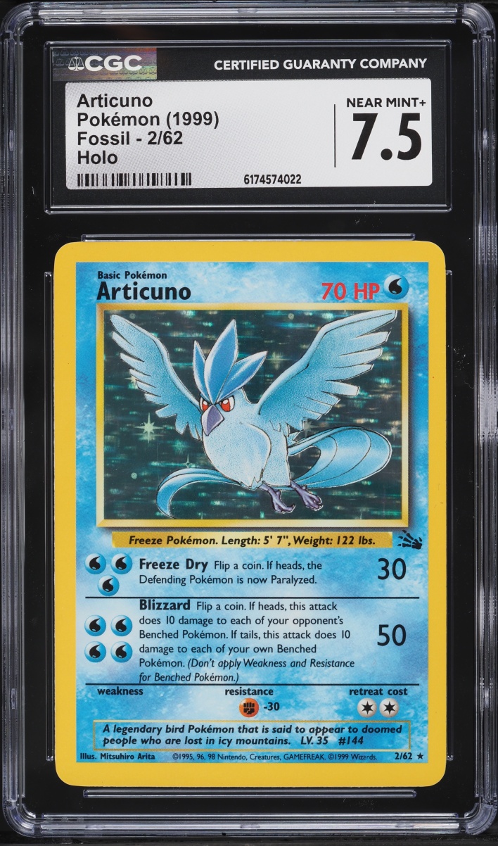 1999 Pokemon Fossil Holo Articuno #2 CGC 7.5 NRMT+