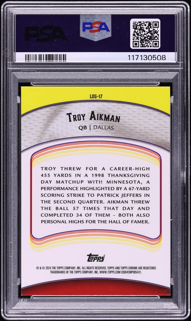 2024 Topps Chrome Legends Of The Gridiron Troy Aikman #LOG-17 PSA 10 GEM MINT