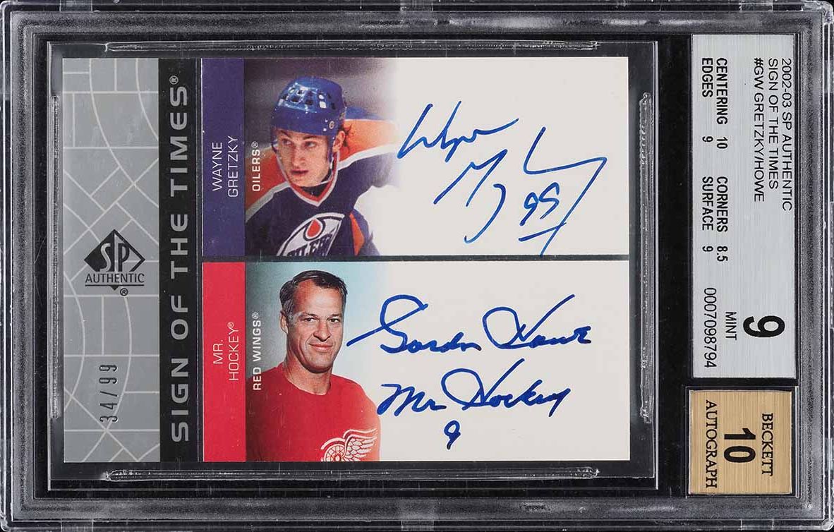2002 SP Authentic Sign Of The Times Wayne Gretzky Gordie Howe AUTO /99 #GW BGS 9