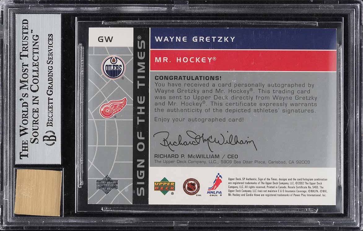 2002 SP Authentic Sign Of The Times Wayne Gretzky Gordie Howe AUTO /99 #GW BGS 9