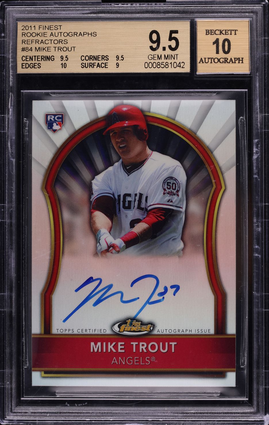 2011 Finest Refractor Mike Trout ROOKIE AUTO /499 #84 BGS 9.5 GEM MINT